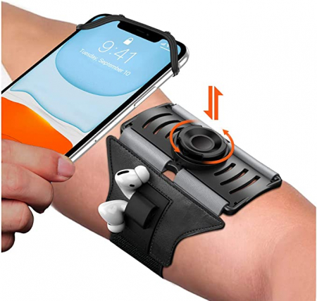 Accesorii telefon - Husa Banderola pentru brat/mana pentru alergat, detasabila, universala, 360° rotire si cu acces usor la ecran, negru