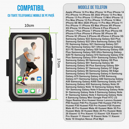Husa banderola telefon de brat pentru alergat, sala, plimbari, yoga, cu buzunar carduri, chei, casti, negru [1]