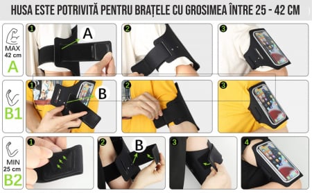 Husa banderola telefon de brat pentru alergat, sala, plimbari, yoga, cu buzunar carduri, chei, casti, negru [7]