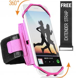 Accesorii telefon - Husa Banderola pentru brat / mana cu 360° rotire si cu acces usor la ecran, pentru alergat, sala, bicicleta, drumetii, Roz