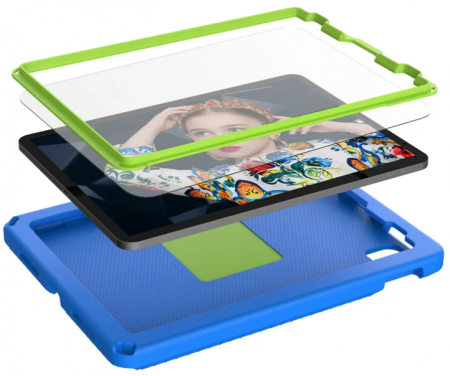 BACK TO SCHOOL - Husa protectie tableta fata/spate pentru copii, compatibila cu Samsung Galaxy TAB A7 Lite 8.7" T220/T225, TAB A 8" T290/295 2019, cu suport-inel, spuma
