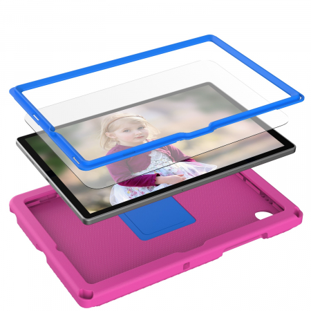 BACK TO SCHOOL - Husa protectie tableta fata/spate pentru copii, compatibila cu Samsung Galaxy TAB A7 Lite 8.7" T220/T225, TAB A 8" T290/295 2019, cu suport-inel, spuma