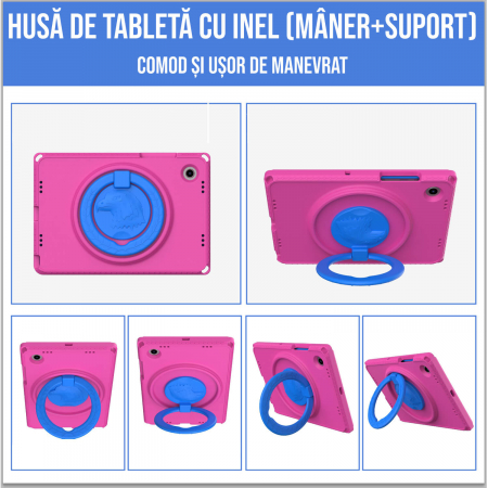Husa protectie tableta fata/spate pentru copii, compatibila cu Samsung Galaxy TAB A7 Lite 8.7" T220/T225, TAB A 8" T290/295 2019, cu suport-inel, spuma [6]