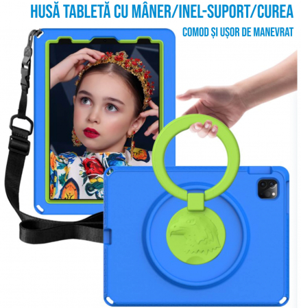Husa protectie tableta fata/spate pentru copii, compatibila cu Samsung Galaxy TAB A7 Lite 8.7" T220/T225, TAB A 8" T290/295 2019, cu suport-inel, spuma [12]