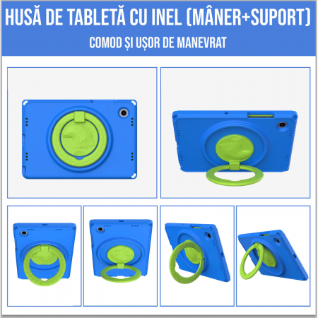 Husa protectie tableta fata/spate pentru copii, compatibila cu Samsung Galaxy TAB A7 Lite 8.7" T220/T225, TAB A 8" T290/295 2019, cu suport-inel, spuma [15]
