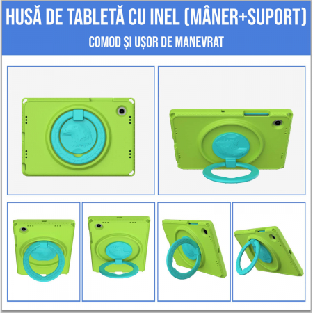 Husa protectie tableta fata/spate pentru copii, compatibila cu Samsung Galaxy TAB A7 Lite 8.7" T220/T225, TAB A 8" T290/295 2019, cu suport-inel, spuma [2]