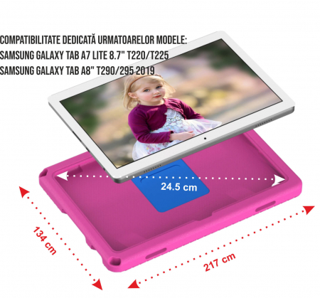 Husa protectie tableta fata/spate pentru copii, compatibila cu Samsung Galaxy TAB A7 Lite 8.7" T220/T225, TAB A 8" T290/295 2019, cu suport-inel, spuma [1]