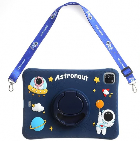 BACK TO SCHOOL - Husa protectie tableta pentru copii compatibila cu Samsung Tab A7 10.4 inch, Tab S6 lite, Tab S6 lite, cu inel suport si banda-snur, Ideas4Comfort™, Astronaut