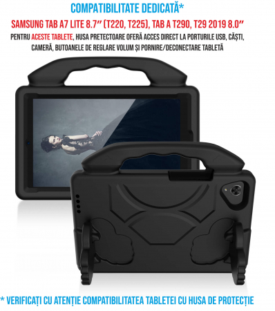 Husa protectie tableta pentru copii compatibila cu Samsung Tab A7 Lite 8.7 inch (T220, T225), Tab A T290, T29 2019 8.0 inch, Ideas4Comfort, protectie silicon antisoc rezistenta la lovituri [1]