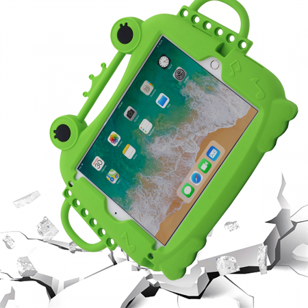 Husa protectie tableta, pentru copii, silicon, iPad Air, iPad Air 2, iPad Pro 9.7, iPad New 9.7, protectie silicon antisoc rezistenta la lovituri, acces la toate porturile, Broasca, verde [2]