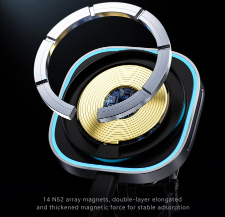 Incarcator MagSafe wireless pentru masina, Ideas4Comfort, fixare in grila de ventilatie, compatibil Android si iOS, incarcare maxim 15W, negru [2]