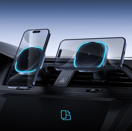 Incarcator MagSafe wireless pentru masina,fixare in grila de ventilatie, compatibil Android si iOS, incarcare maxim 15W, negru, resigiliat [4]