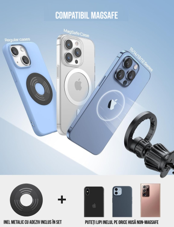 Suport de telefon cu MagSafe pentru masina, 20 de magneti puternici, suport magnetic pentru grila de ventilatie auto, rotative, compatibil cu iPhone 17 16 15 14 13 Pro Plus Max [4]