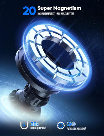 Suport de telefon cu MagSafe pentru masina, 20 de magneti puternici, suport magnetic pentru grila de ventilatie auto, rotative, compatibil cu iPhone 17 16 15 14 13 Pro Plus Max [2]