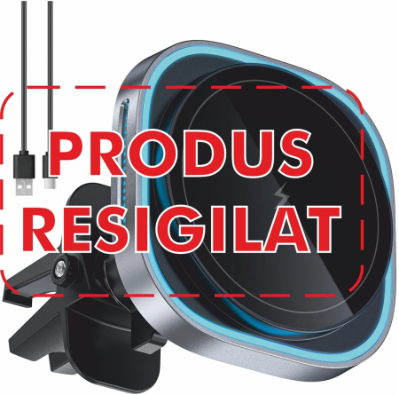 Accesorii telefon - Incarcator MagSafe wireless pentru masina,fixare in grila de ventilatie, compatibil Android si iOS, incarcare maxim 15W, negru, resigiliat