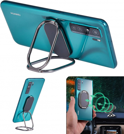 Inel pentru telefon cu suport magnetic, compact, cu functia stand de birou si agatatoare, adeziv 3M, rotativ 360⁰, universal, negru/argintiu/roz [2]