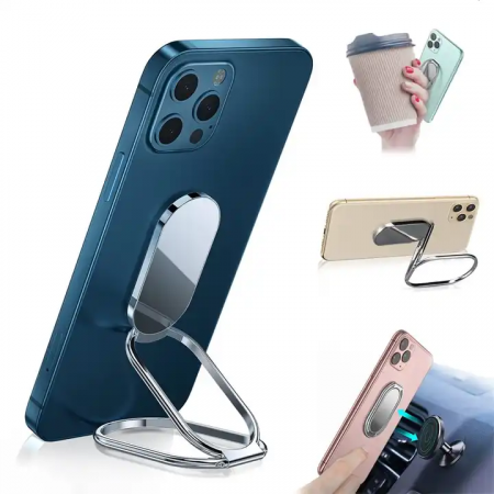 Accesorii telefon - Inel pentru telefon cu suport magnetic, compact, cu functia stand de birou si agatatoare, adeziv 3M, rotativ 360⁰, universal, negru/argintiu/roz