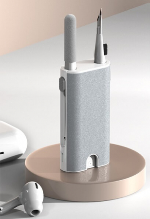 Kit de curatare 5 in 1 pentru AirPods, Earbuds, casti wireless, smartphone, tastatura, bord masina, Ideas4comfort, universal, gri [5]