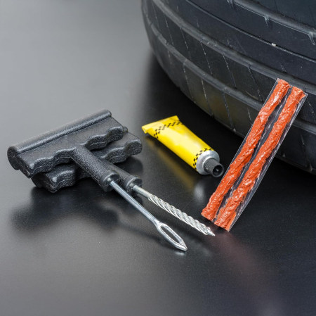 Kit reparatie pana roata tubeless, manere T ergonomice, snururi vulcanizante, set reparatie anvelope tubeless pentru auto, include manusi si capace valva [1]