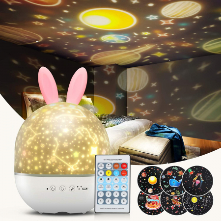 Lampa cu BLUETOOTH, muzicala, pentru copii, cu proiector, telecomanda, portabila cu LEDuri multicolore, Ideas4Comfort, USB, Iepruas, alb [6]