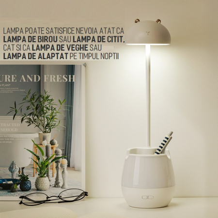 Lampa de birou cu suport pixuri reglabila Ideas4Comfort, lampa de veghe portabila, USB reincarcabila, BPA-free, Iepuras, alb [8]