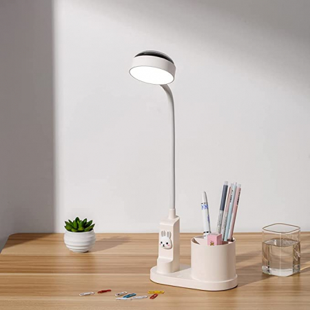 Lampa de birou pentru copii LED 2000 mAh, portabila si USB reincarcabila, cu suport instrumente birou si cu proiector, (alb/roz) [3]