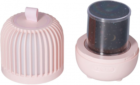 Lampa de veghe muzicala rotativa pentru copii, portabila, cu proiector, LED 3 culori, lumina reglabila, 3 filme de proiectie color, reincarcabila USB, 8 melodii, Ideas4Comfort, (alb/roz) [1]