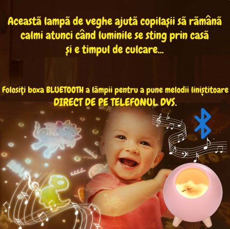 Lampa de veghe pentru copii cu boxa bluetooth, portabila, LED, Ideas4Comfort, reincarcabila USB, Casuta Pisicii - 3 culori [8]