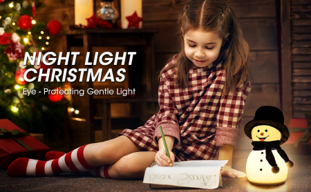 Lampa de veghe pentru copii, portabila, silicon BPA-free, 7 culori de LEDuri, reincarcabila USB, touch control, Om de Zapada cu palarie [5]