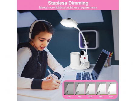 Lampa de birou pentru copii, cu proiector, si cu suport instrumente birou, LED, portabila si USB reincarcabila, Astronaut (roz/alb) [3]