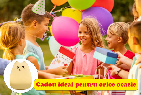 Lampa de veghe portabila cu 7 culori de LEDuri, silicon BPA-free, reincarcabila USB, touch-control, lampa de noapte Pisica Zambareata [7]