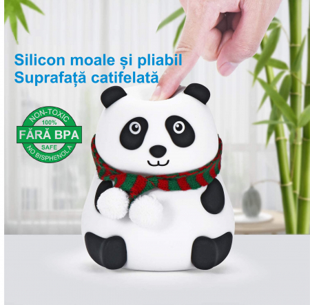 Lampa de veghe portabila cu 7 culori de LEDuri, silicon BPA-free, reincarcabila USB, sensor tactil touch-control, lampa de noapte Ursuletul Panda [4]