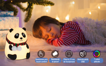 Lampa de veghe portabila cu 7 culori de LEDuri, silicon BPA-free, USB, touch-control, lampa de noapte Ursuletul Panda [6]