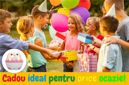 Lampa muzicala pentru copii cu proiector si cu telecomanda si Bluetooth, portabila cu LEDuri multicolore, telecomanda, USB, Pinguin (albastru/roz) [10]