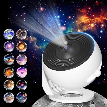 Lampa proiector Cosmic HD, lampa de veghe copii, rotativa 360°, focus reglabil, temporizator, proiector stele copii cu 12 discuri proiectie cosmice [1]