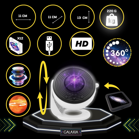 Lampa proiector Cosmic HD, lampa de veghe copii, rotativa 360°, focus reglabil, temporizator, proiector stele copii cu 12 discuri proiectie cosmice [2]