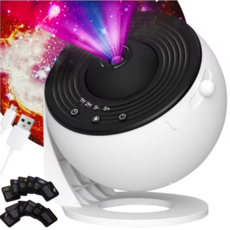 Lampi de veghe - Lampa proiector Cosmic HD, lampa de veghe copii, rotativa 360°, focus reglabil, temporizator, proiector stele copii cu 12 discuri proiectie cosmice