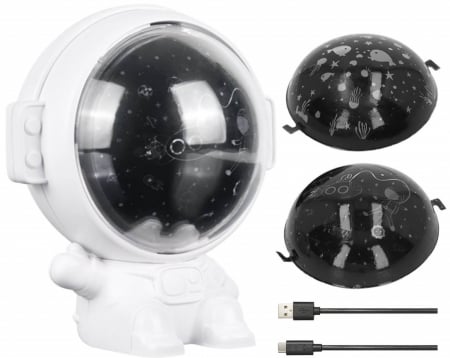 Lampi de veghe - Lampa proiector portabila pentru copii, cu LED si melodii, Ideas4Comfort, 3 culori lumina reglabila, 3 filme de proiectie, reincarcabila USB, Astronaut, roz