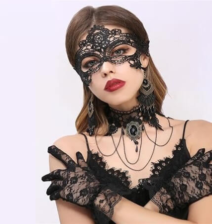 Lenjerie erotica costum sexy din plasa elastica cu romburi largi, poliamida, marime universala, cu masca dantelata si panglica satinata de ochi incluse [10]