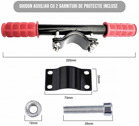 Maner ghidon suplimentar trotineta, scuter, 23 cm, reglabil, mansoane din silicon, ghidon de copil pentru trotineta, Ideas4Comfort, rosu [2]