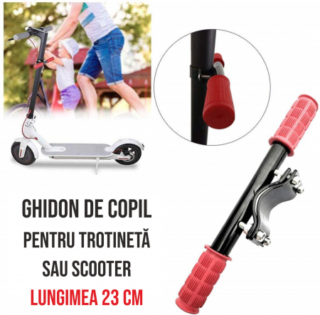 Maner ghidon suplimentar trotineta, scuter, 23 cm, reglabil, mansoane din silicon, ghidon de copil pentru trotineta, Ideas4Comfort, rosu [5]