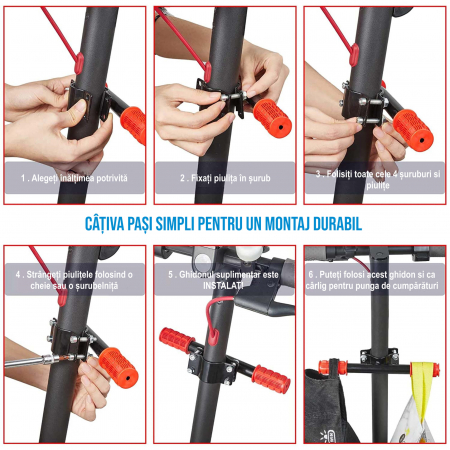 Maner ghidon suplimentar trotineta, scuter, 23 cm, reglabil, mansoane din silicon, ghidon de copil pentru trotineta, Ideas4Comfort, rosu [6]