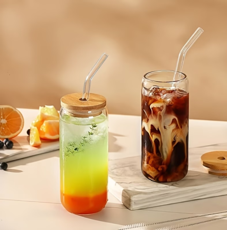 Pahar sticla 500 ml cu capac bambus, pai si suport pluta [6]