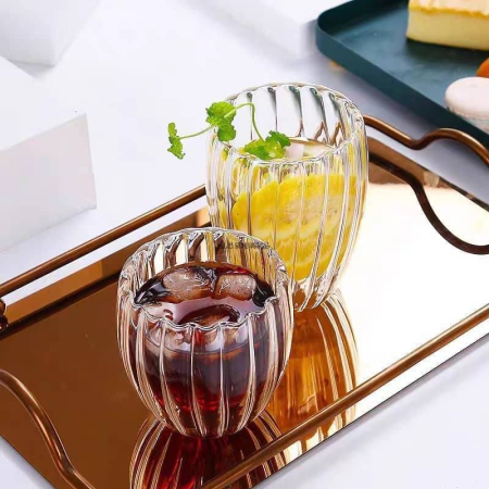 Pahar perete dublu 250 ml, cu striatii, din sticla borosilicata premium termorezistenta, design modern, cana transparent cafea, cappuccino, ceai, suport de pluta inclus, transparent - Copie [10]