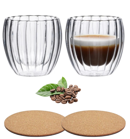 Accesorii bucatarie - pahar striat 250 ml sticla borosilicata cana cafea ceai termorezistent