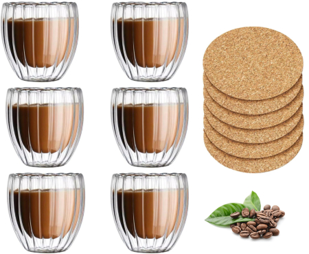 pahar striat 250 ml sticla borosilicata cana cafea ceai termorezistent