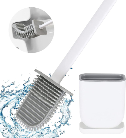 Perie de toaleta cu cap fexibil din silicon, design ergonomic, uscare rapida, montaj pe perete sau podea [1]