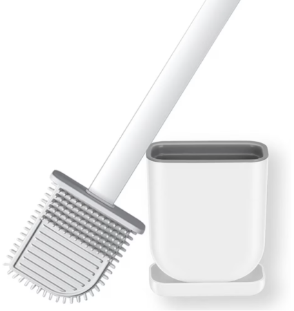 Perie de toaleta cu cap fexibil din silicon, design ergonomic, uscare rapida, montaj pe perete sau podea [6]