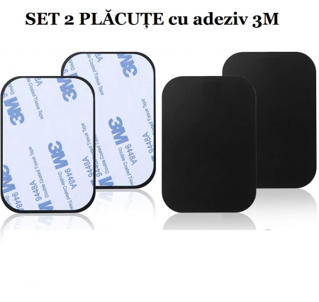 Set 2 placute metalice pentru suport magnetic de telefon, adeziv 3M, dimensiunea 4.5 x 6.5 cm, negru [2]