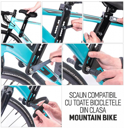 Scaun copil pentru bicicleta cu montaj pe cadru, 2-5 ani, capacitate 32 kg, cu suport pentru picioare, cu ghidon auxiliar pentru copil, negru [5]